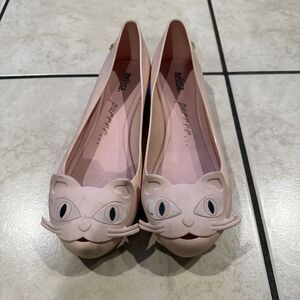 Melissa Pink Jelly Flats Ballet Shoes W/ Cat  Women’s